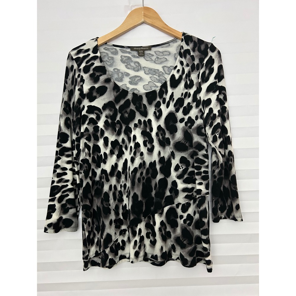 Tommy Bahama Womens Grey Black Animal Print Layered Chic Top M Resortwear